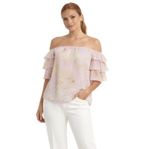 River Island Floral Print Metallic Flecks Bardot Top Size 8